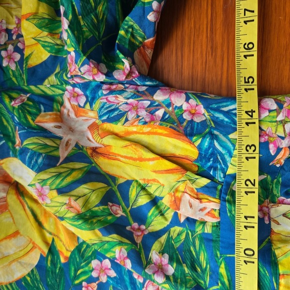Anthropologie Farm Rio Sz Medium Star Fruits Puff‎ Sleeve Midi Dress Tropical - Picture 12 of 13